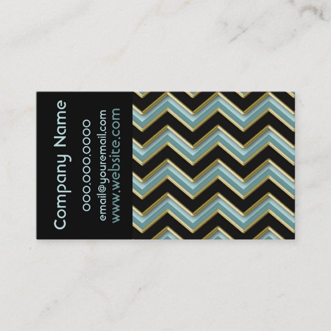 Elegant Black on Teal ZigZag Pattern Business Card (Front)