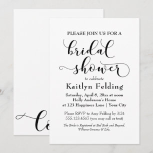 Elegant Black on White Typography Bridal Shower b Invitation