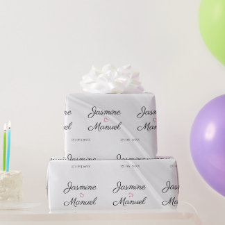 Elegant Black on White with ♡ Weddies Names Wrapping Paper