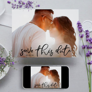 Elegant Black Onyx Photo Classic Calligraphy Save The Date