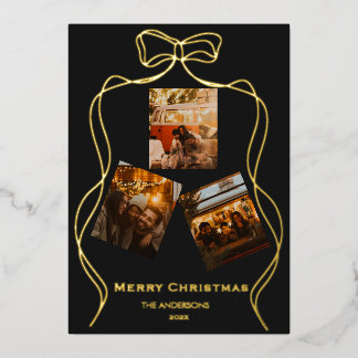 Elegant Black Onyx Rose Gold Foil Photo Holiday Card