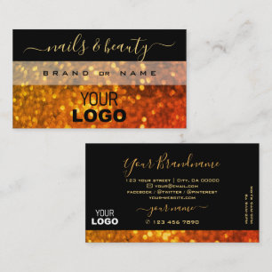 Elegant Black Orange Gold Sparkle Glitter Add Logo Business Card