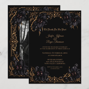 Elegant black Orchid Gothic wedding Invitation