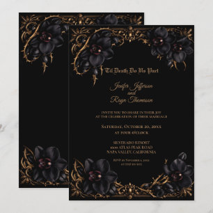 Elegant black Orchid Gothic wedding Invitation
