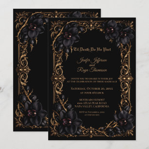 Elegant black Orchid Gothic wedding Invitation