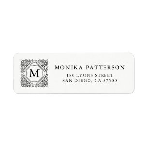 Elegant Black Ornamental Frame Monogram Label
