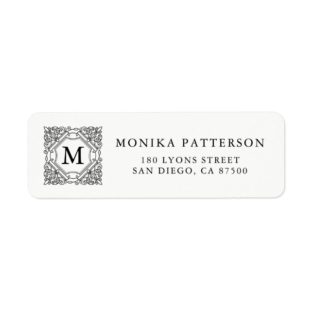 Elegant Black Ornamental Frame Monogram Label (Front)