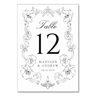 Elegant Black Ornate Floral Frame Wedding Table Number
