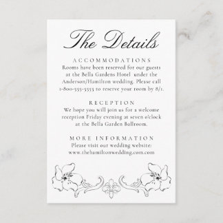 Elegant Black Ornate Floral Wedding Details Enclosure Card