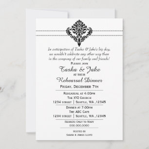 Elegant black ornate Rehearsal Dinner Invitation