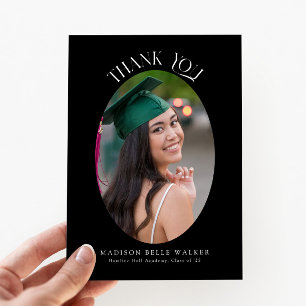 Elegant Black Oval Graduation Photo Thank You  Card