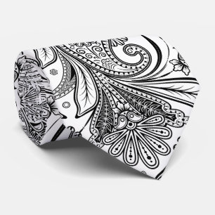 Elegant Black Paisley On White Background Tie