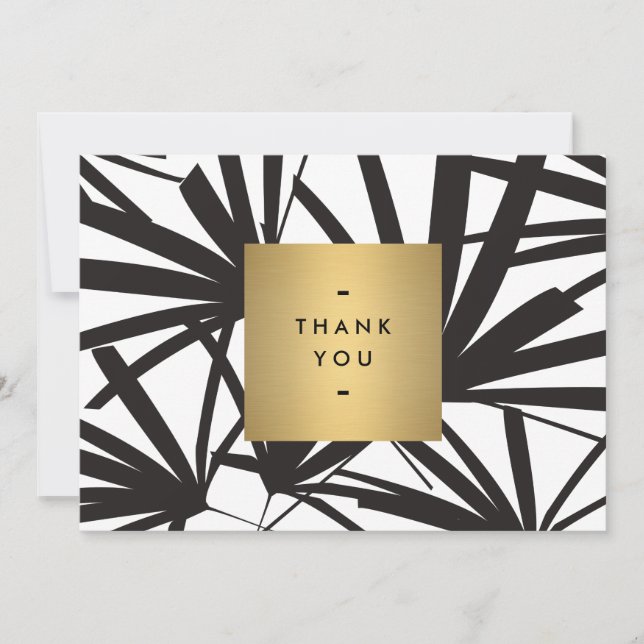 Elegant Black Palm Fronds Thank you Notecard (Front)