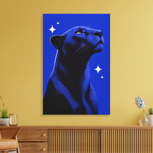 Elegant Black Panther Blue Monochrome Canvas Print