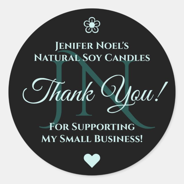 Elegant Black Pastel Light Blue Text Thank You Classic Round Sticker (Front)