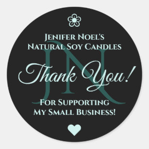 Elegant Black Pastel Light Blue Thank You Label