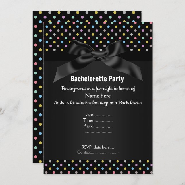 ELEGANT BLACK Pastel SPOT BACHELORETTE Invitation (Front/Back)