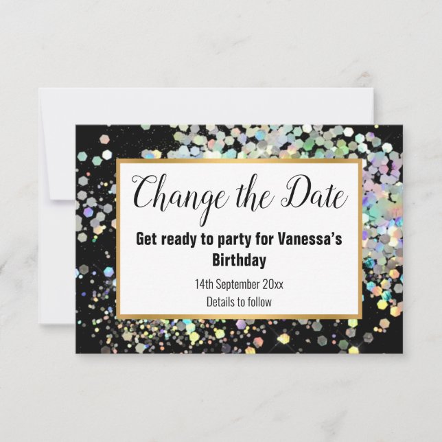 ELEGANT BLACK  PASTEL SPOT CHANGE THE DATE RSVP (Front)