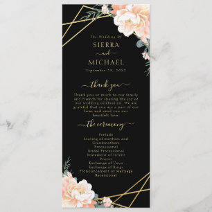 Elegant Black Peach Cream Gold Geometric Wedding Programme