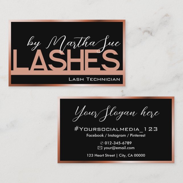 Elegant Black Peach Pink Ombre Beauty Lashes Ideas Business Card (Front/Back)