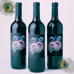 Elegant Black Peacock Floral  Wine Label<br><div class="desc">Enhance your wine bottles with the striking elegance of our Floral Peacock Flower Wine Label. Set against a deep black backdrop, this label features a beautifully detailed peacock whose feathers cascade into lush floral patterns, creating a mesmerizing display of color and sophistication. Perfect for weddings, galas, or any special occasion,...</div>