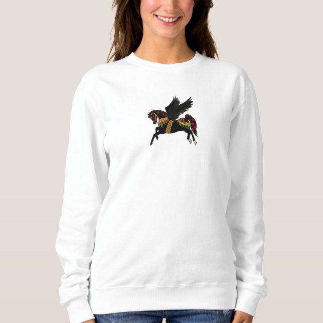 Elegant Black Pegasus Vintage Carousel Horse  Sweatshirt (Front)