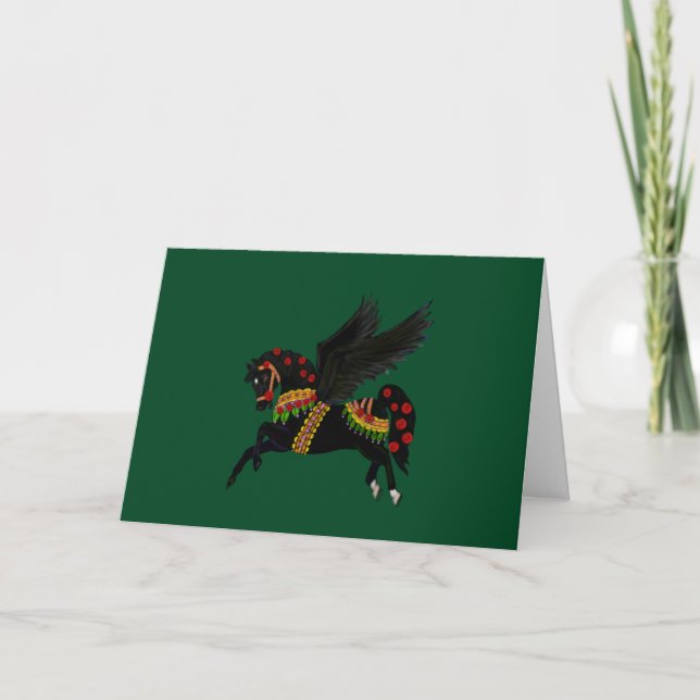 Elegant Black Pegasus Vintage-Style Holiday  Card (Front)