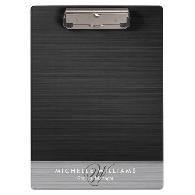 Elegant black perforated metal personalised clipboard (Front)