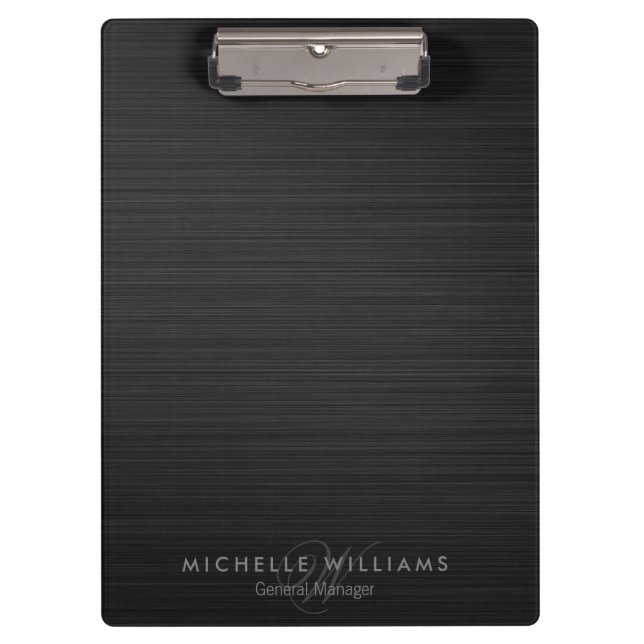 Elegant black perforated metal personalised clipboard (Front)