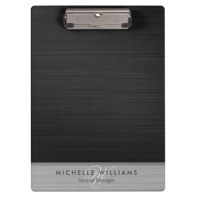Elegant black perforated metal personalised clipboard (Front)