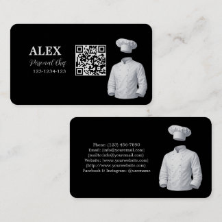 Elegant Black Personal Chef QR Code Business Card