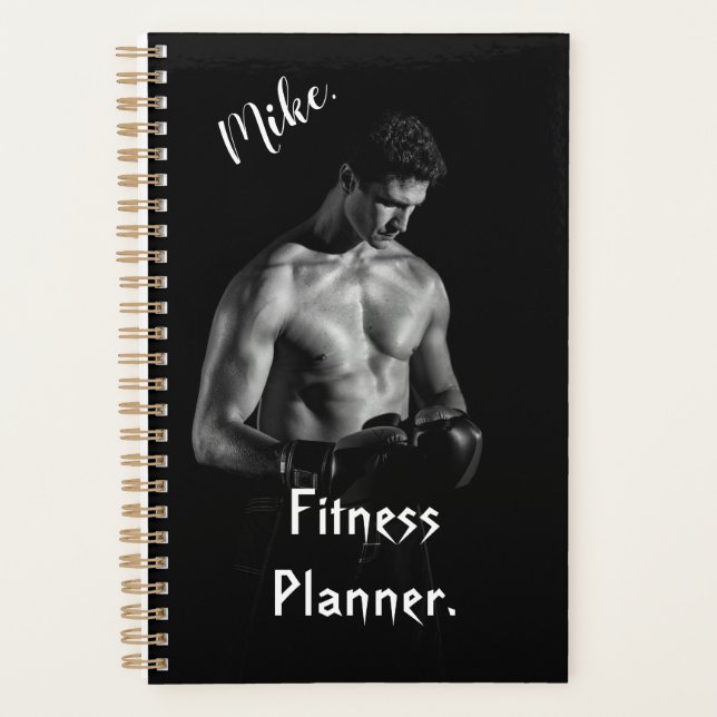 Elegant black personalise fitness planner for him (Front)