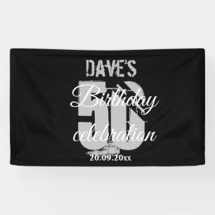 Elegant Black Personalised 50th Any Birthday Party Banner