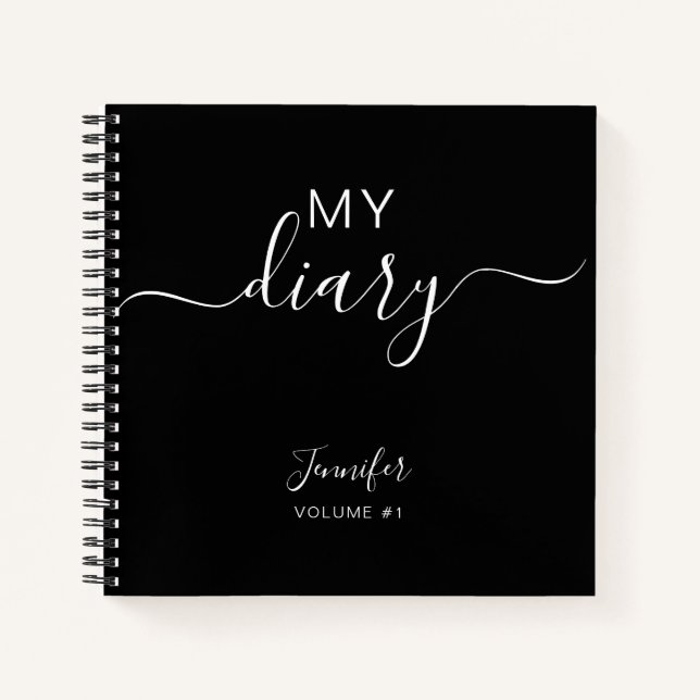 Elegant Black Personalised Diary Journal Your Name (Front)