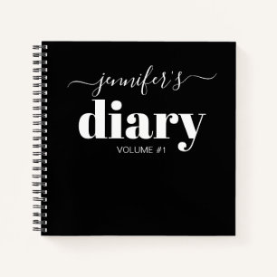 Elegant Black Personalised Diary Journal Your Name