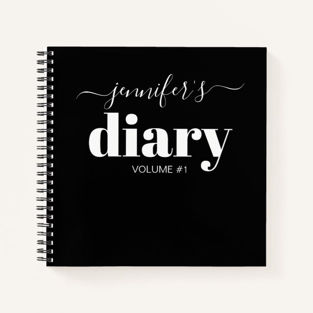 Elegant Black Personalised Diary Journal Your Name (Front)