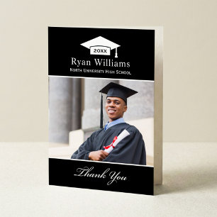 Elegant Black Personalised Graduation Photo Thank You Card