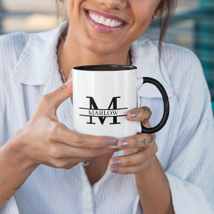 Elegant Black Personalised Monogram Name Gift Mug