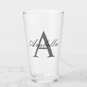 Elegant Black  Personalised Monogram  Name  Glass