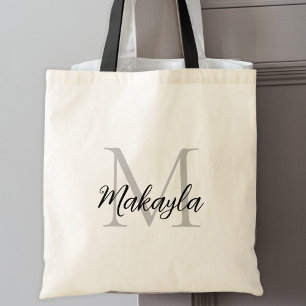 Elegant Black Personalised Monogram Tote Bag