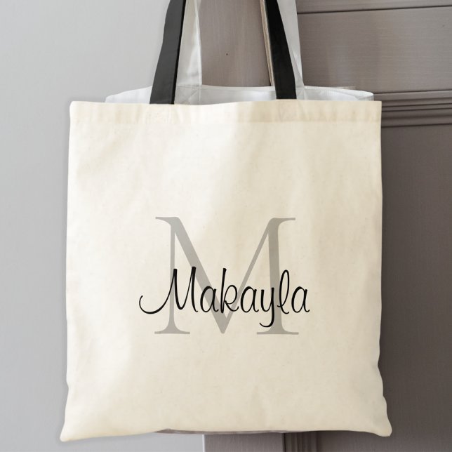 Elegant Black Personalised Monogram Tote Bag (Creator Uploaded)