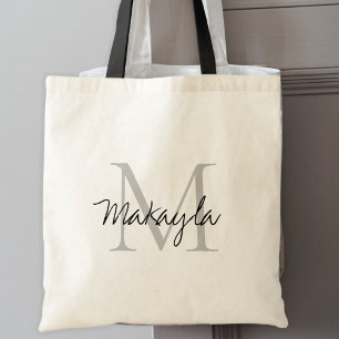 Elegant Black Personalised Monogram Tote Bag