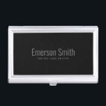 Elegant black personalised name business card holder<br><div class="desc">Elegant business card holder featuring your name and title in grey on a black background. Part of a set with coordinating stationery and business supplies.</div>