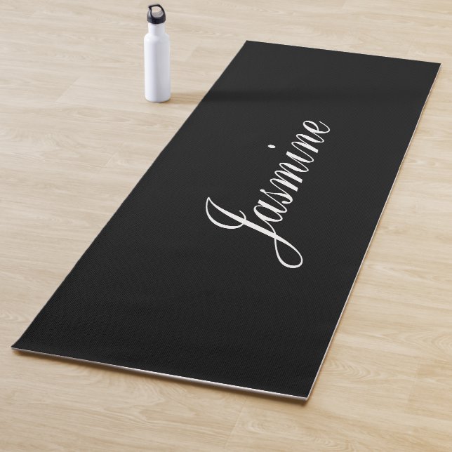 Elegant Black Personalised Name Yoga Mat (In Situ)