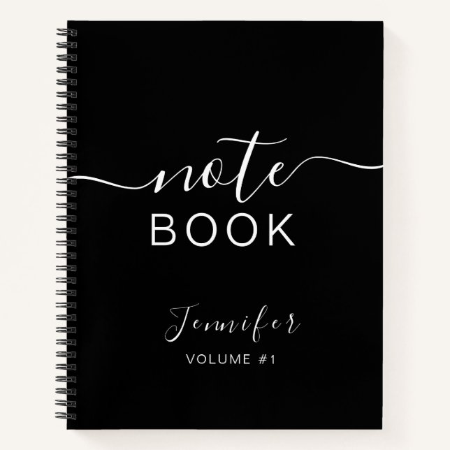Elegant Black Personalised Notebook Your Name (Front)