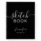 Elegant Black Personalised Sketchbook Your Name