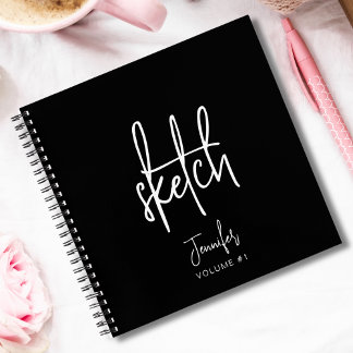Elegant Black Personalised Sketchbook Your Name Notebook