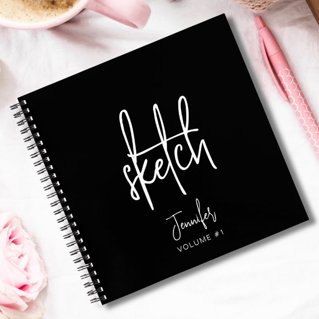 Elegant Black Personalised Sketchbook Your Name Notebook (Creator Uploaded)