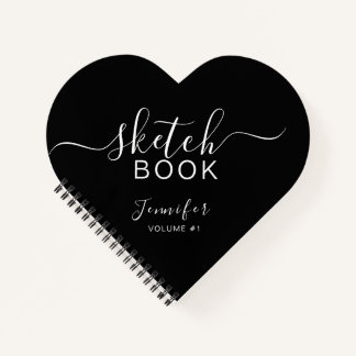 Elegant Black Personalised Sketchbook Your Name Notebook