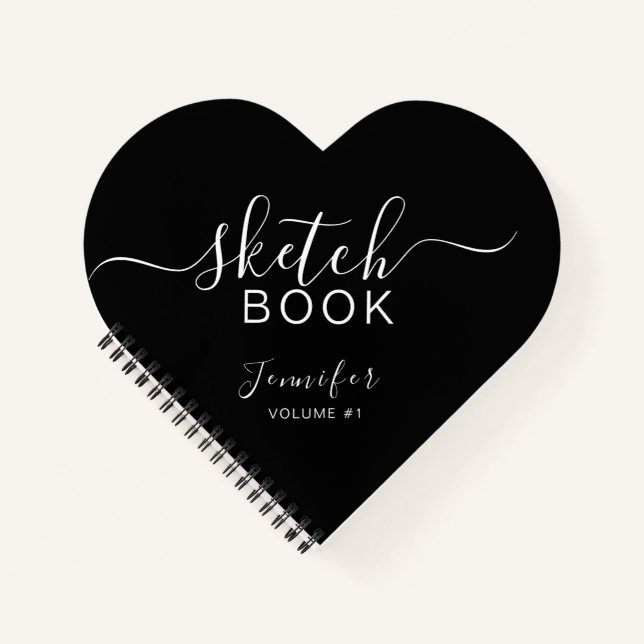 Elegant Black Personalised Sketchbook Your Name Notebook (Front)
